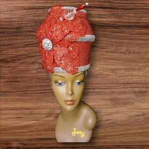 Women's Elegant Red and Silver Hat